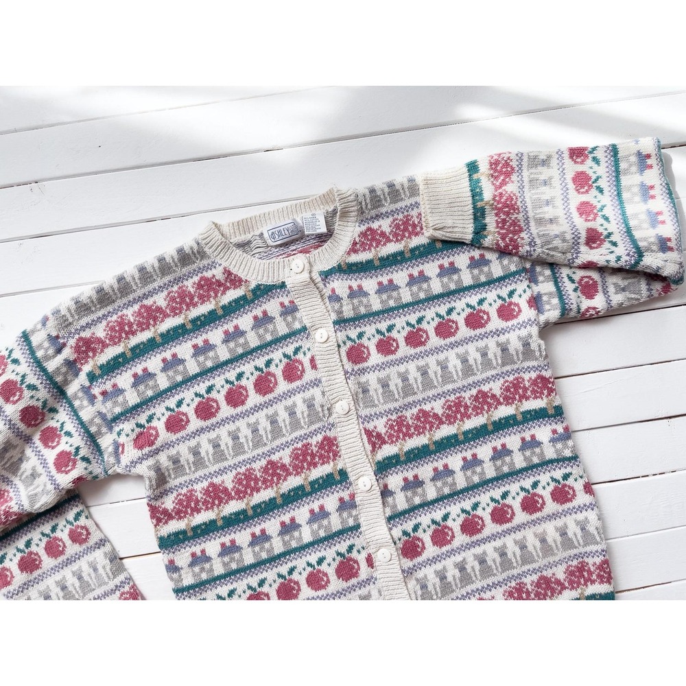 vtg Ashley cat apple farm Fair‎ Isle cardigan sweater